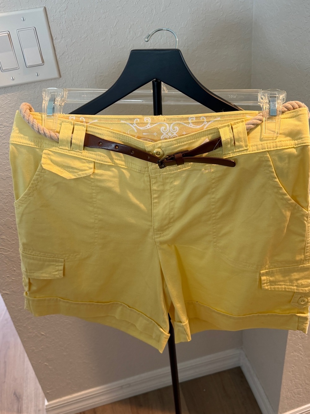 Women's Belted Yellow  Cargo Shorts